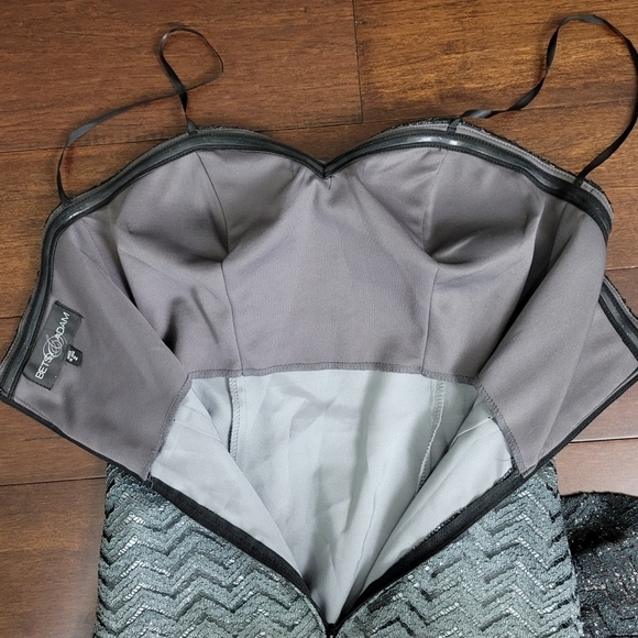 Betsy & Adam Strapless Gray Ombre Glitter Chevron Floor Length Gown Dress Size 2 - Picture 7 of 13